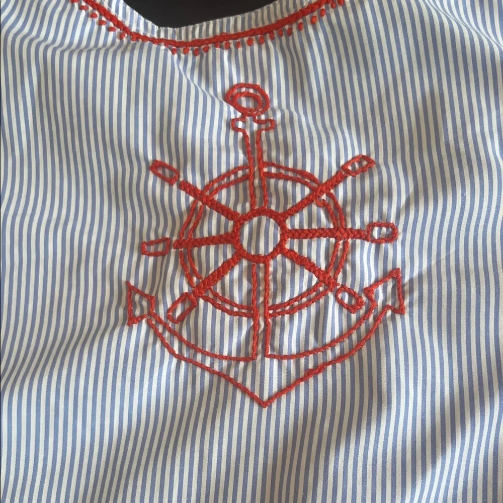 Gretchen Scott Designs Kids Casual Dress - White with Red Anchors